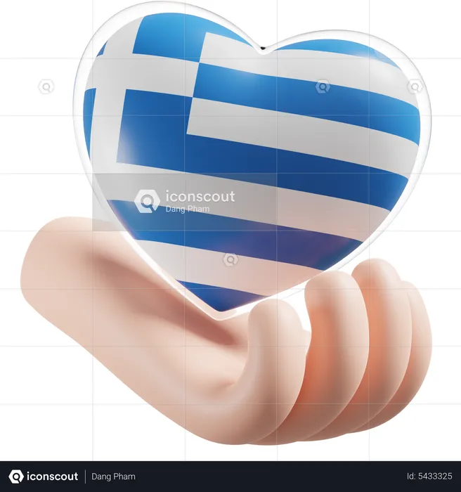 Greece Flag Heart Hand Care Flag 3D Icon
