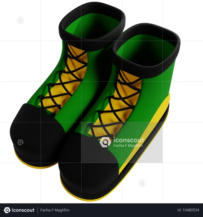 Green and Yellow Camping Boots  3D Icon