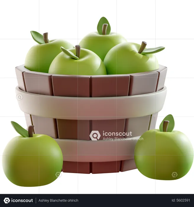 Green Apple Bucket  3D Icon