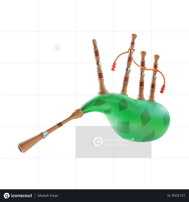 Green Bagpipes  3D Icon