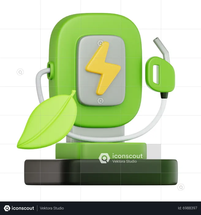 Green Charging Station  3D Icon