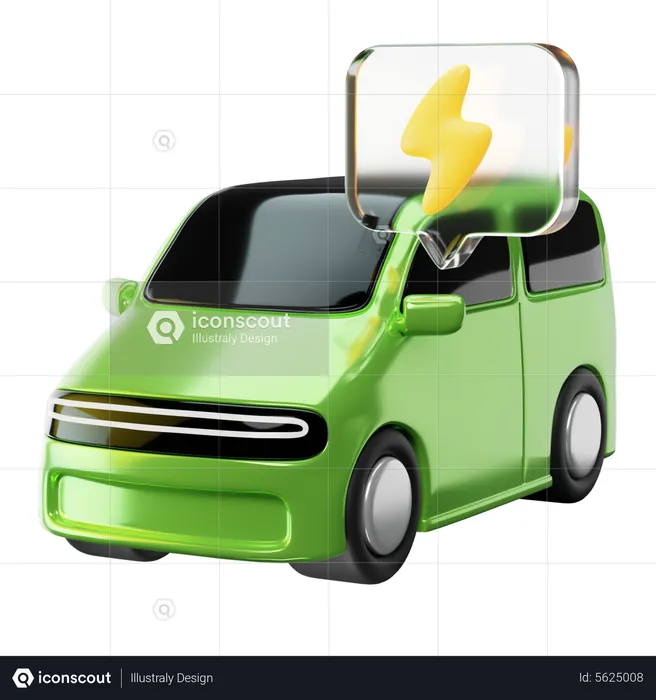 Green Electric Car  3D Icon