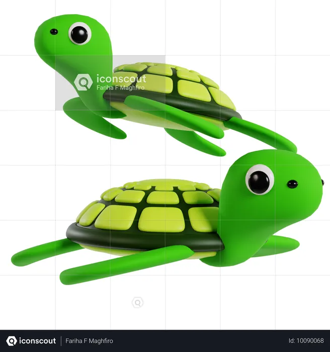 Green Sea Turtles in Motion  3D Icon