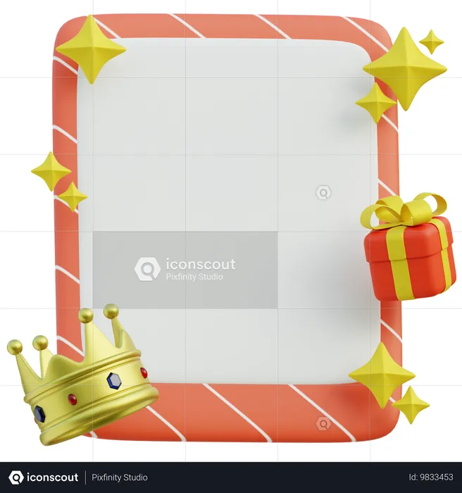 Greeting Card With Gift And Crown  3D Icon