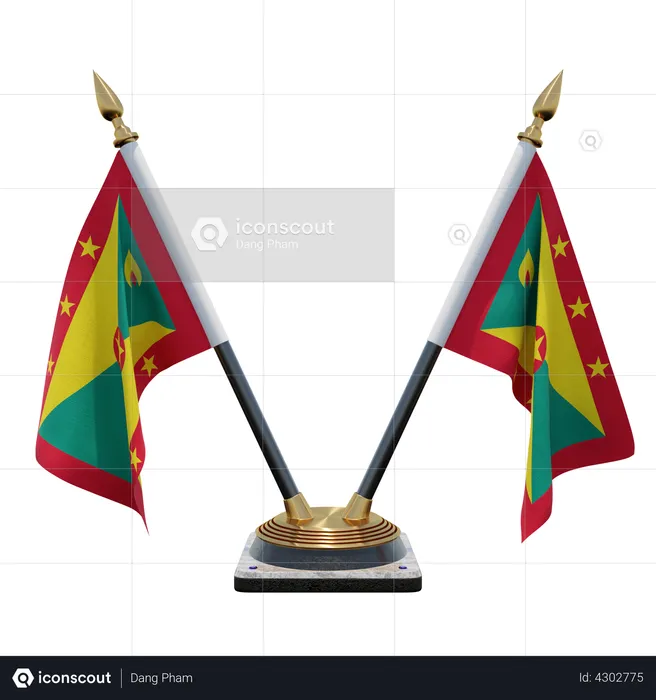 Grenada Double Desk Flag Stand Flag 3D Illustration