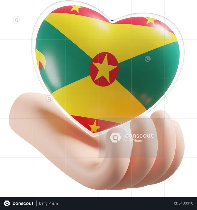 Grenada Flag Heart Hand Care Flag 3D Icon