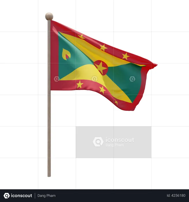 Grenada Flagpole Flag 3D Illustration
