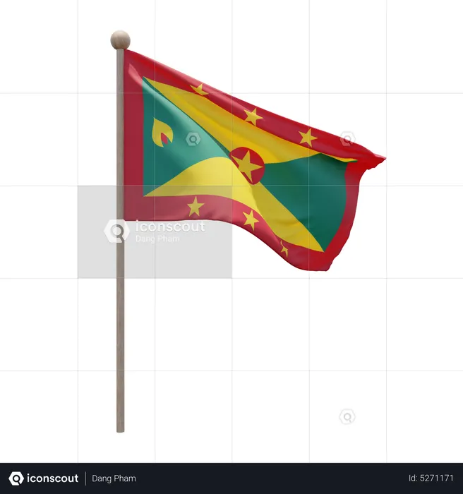 Grenada Flagpole Flag 3D Icon