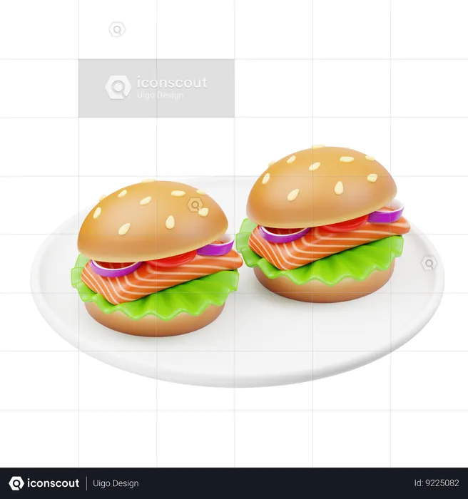Grilled Salmon Sandwiches  3D Icon