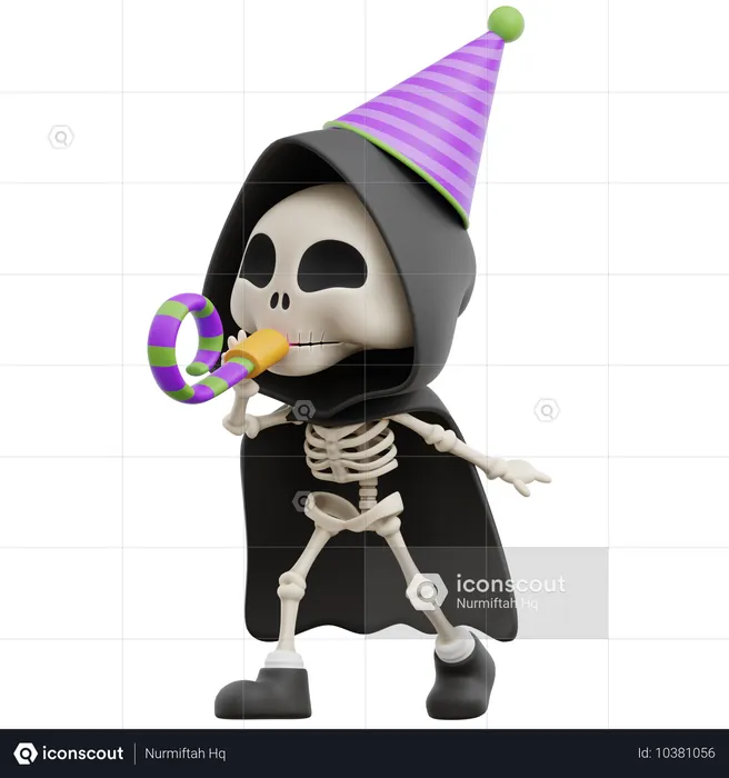 Grim Reaper Blowing Trumpet  3D Illustration