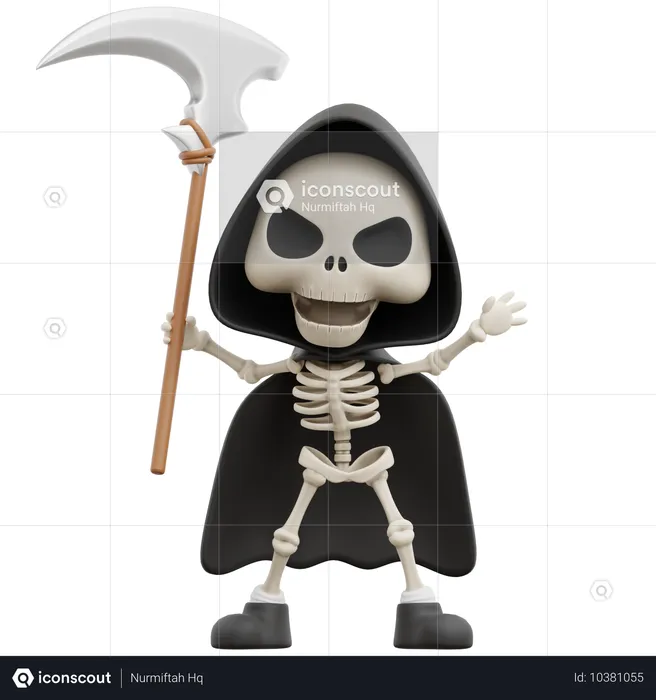 Grim Reaper Holding Sickle Weapon  3D Illustration