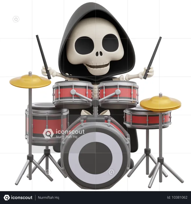 Grim Reaper Playing Drum  3D Illustration