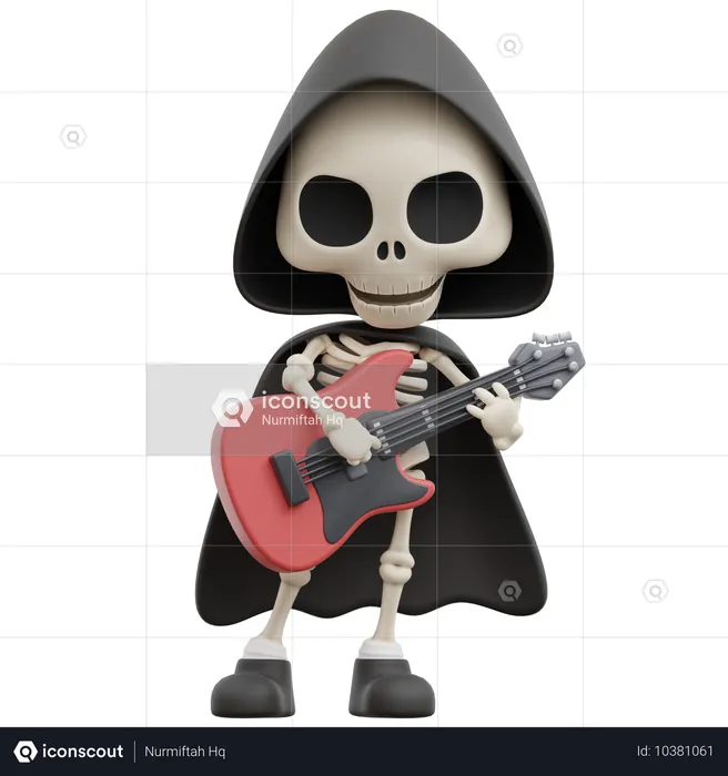 Grim Reaper Playing Guitar  3D Illustration