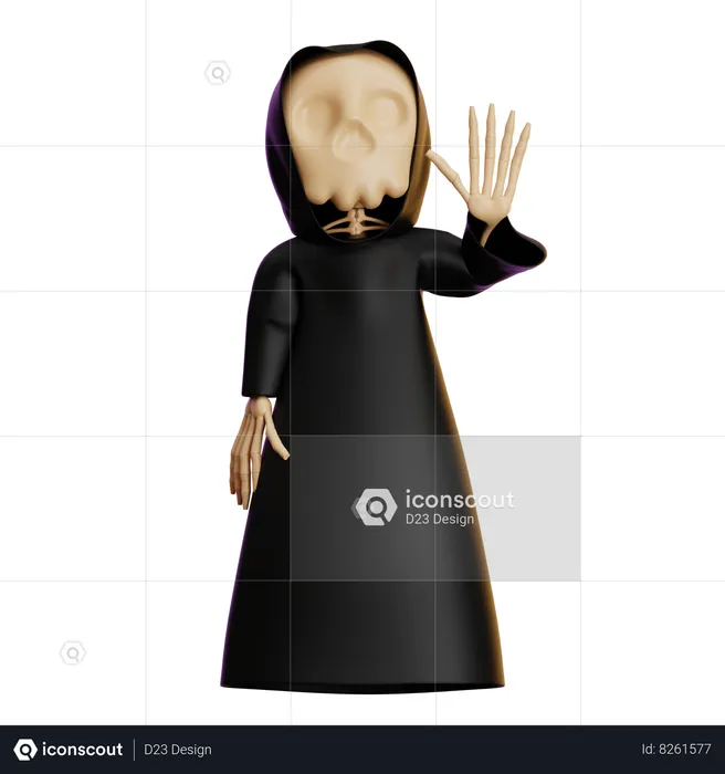 Grim Reaper Waving Hand  3D Illustration
