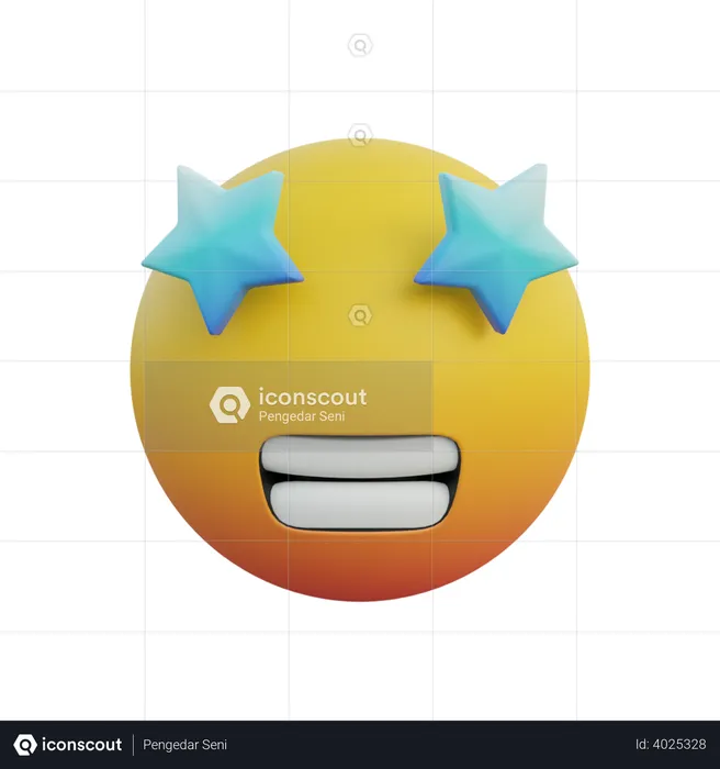 Grinning Face with Star Eyes Emoji 3D Illustration