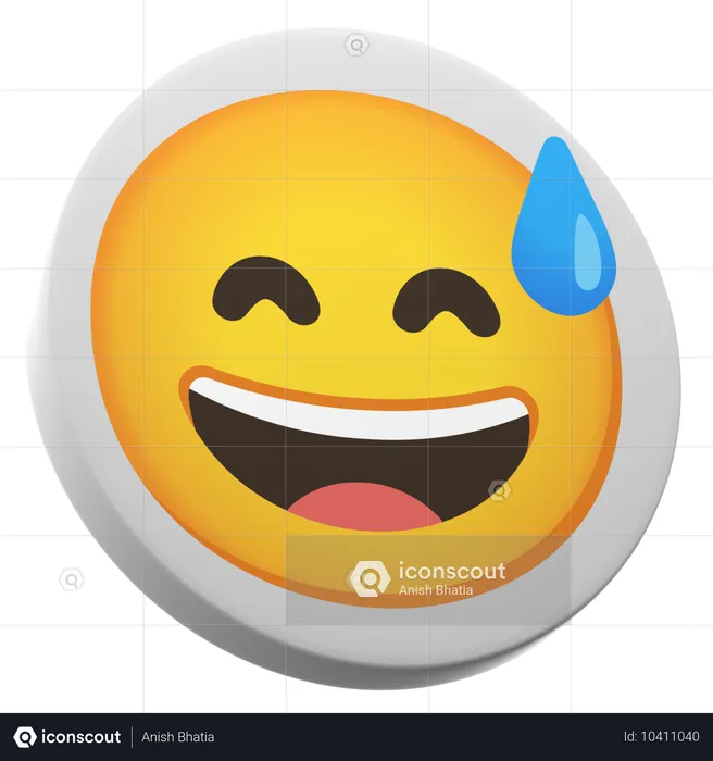 땀으로 웃는 얼굴 Emoji 3D Icon