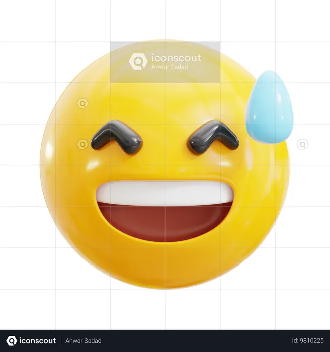 Grinning Face With Sweat Emoji 3D Icon