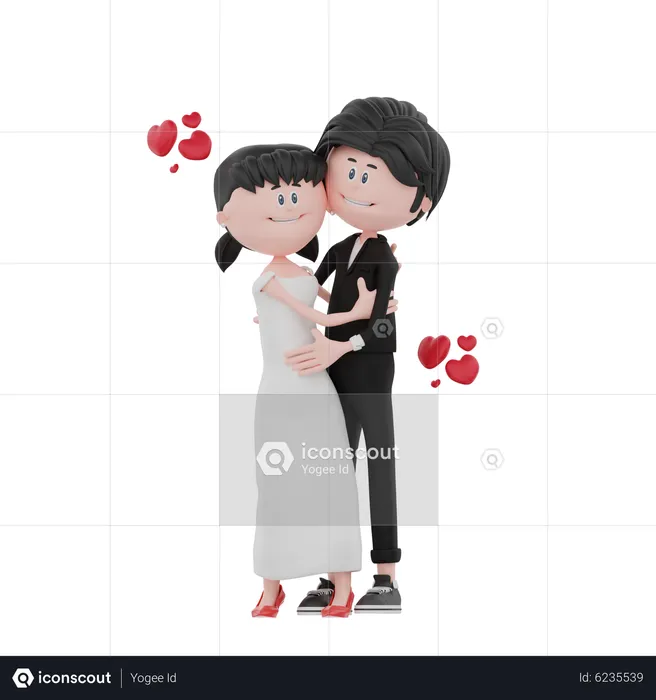 Groom and bride hugging  3D Illustration
