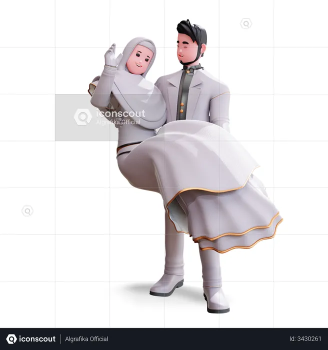 Groom holding bride in his arms  3D Illustration