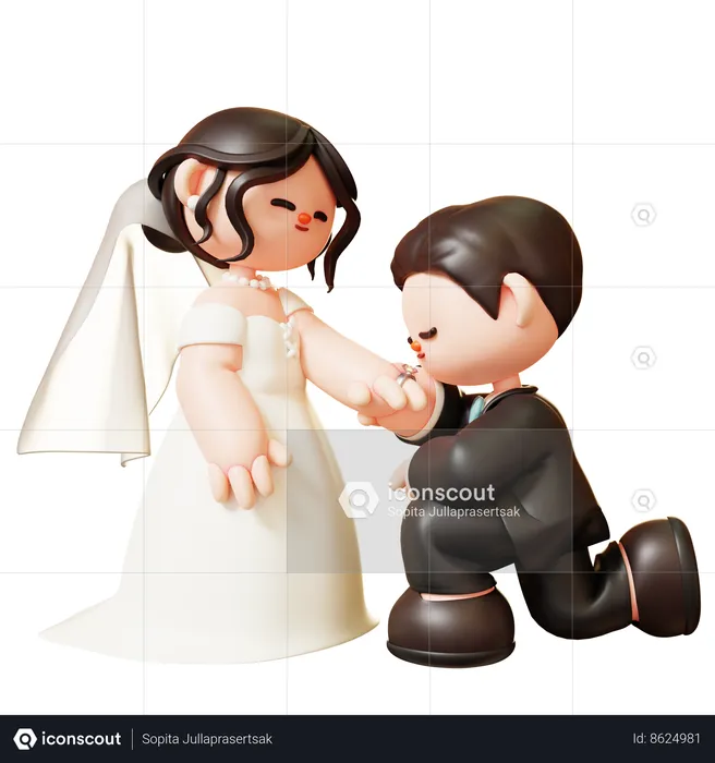 Groom Kiss Bride Hand  3D Illustration