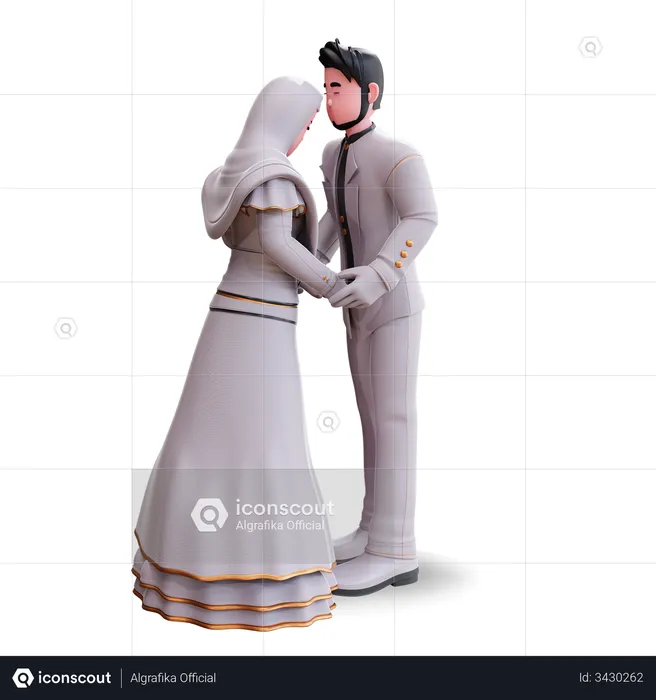 Groom kissing bride on head  3D Illustration