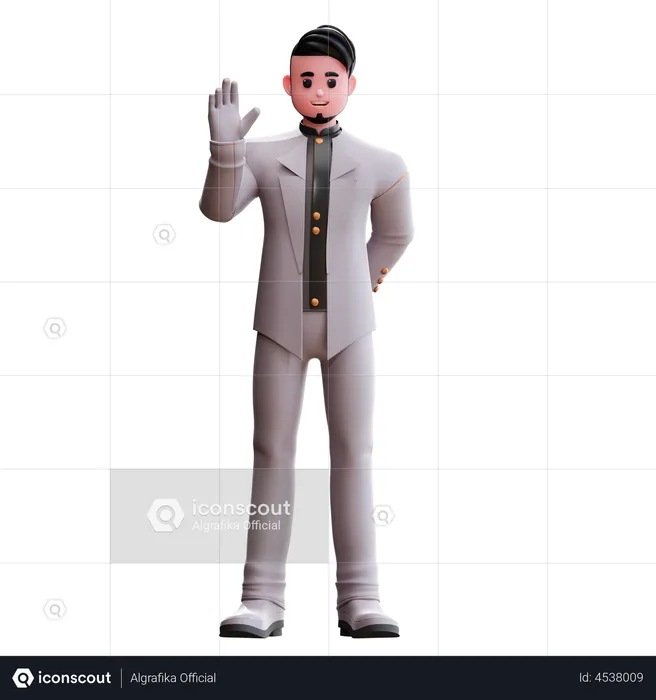 Groom raising hand  3D Illustration
