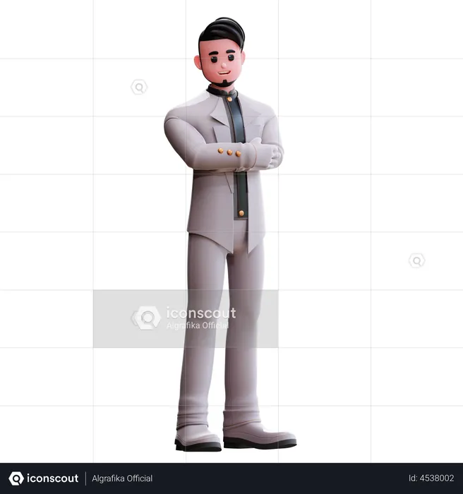 Groom standing with folded hands  3D Illustration
