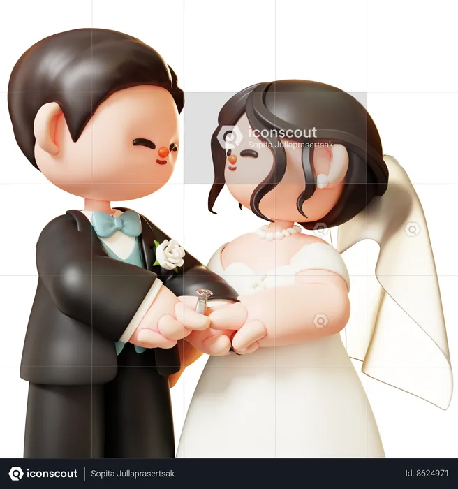 Groom Wearing Wedding Ring  3D Illustration