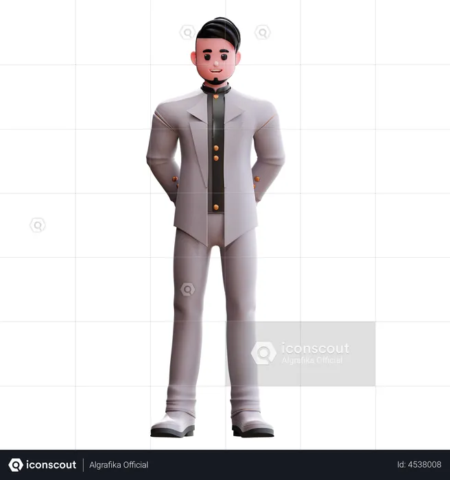Groom with hands behind  3D Illustration