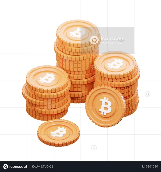 Gros tas de Bitcoins  3D Illustration