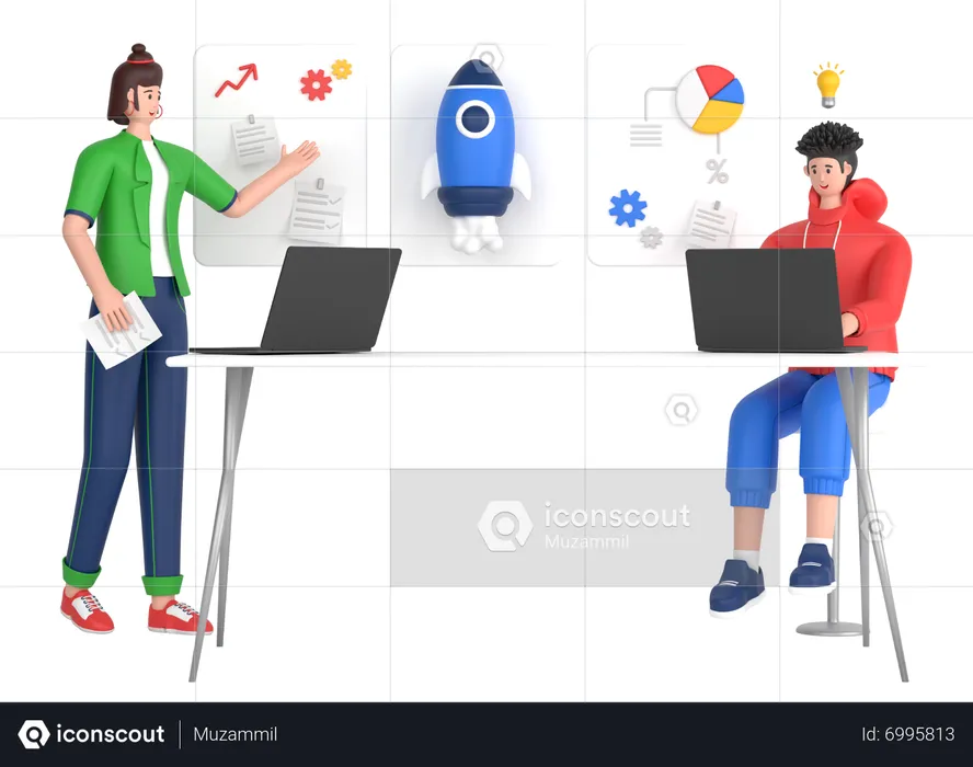 Group Of People Starting A Business Project  3D Illustration