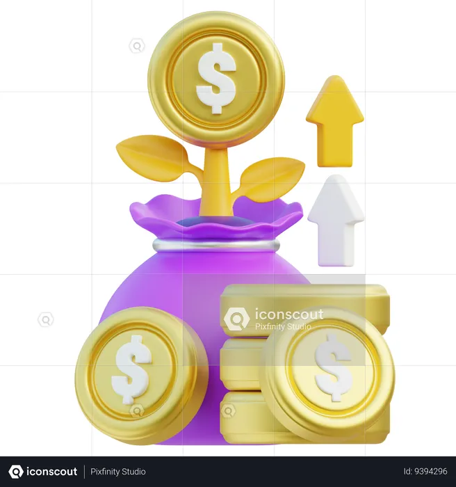 Growth Of Financial Investments Concept  3D Icon