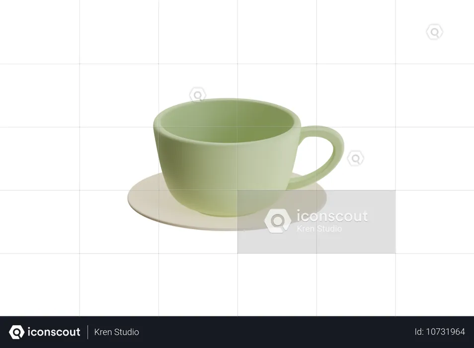 Grüne Keramiktasse auf Untertasse  3D Icon