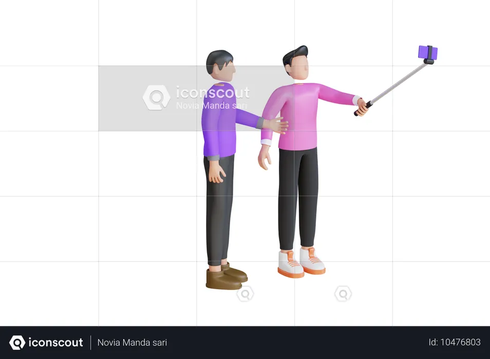 Gruppe von Freunden macht Selfie mit Selfie-Stick  3D Illustration