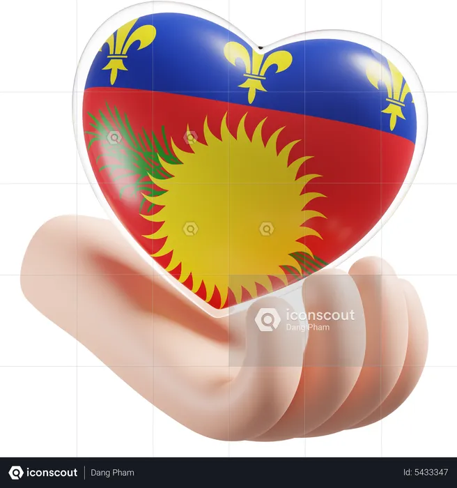 Guadeloupe Flag Heart Hand Care Flag 3D Icon