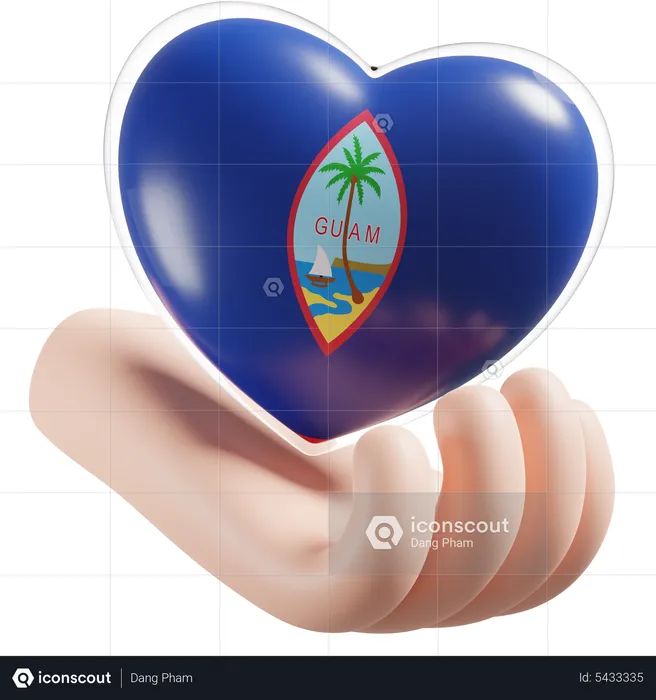 Guam Flag Heart Hand Care Flag 3D Icon