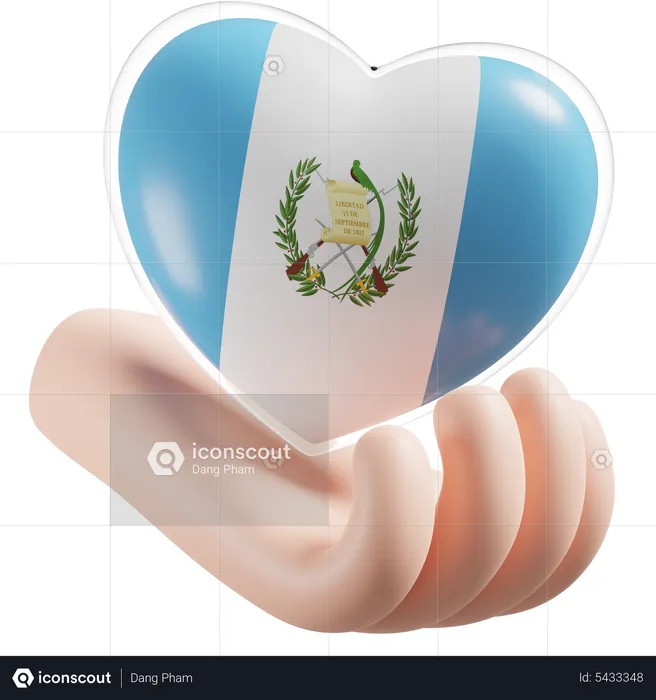 Guatemala Flag Heart Hand Care Flag 3D Icon