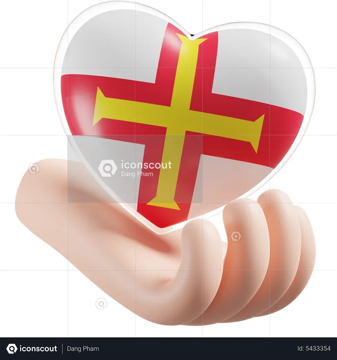 Guernsey Flag Heart Hand Care Flag 3D Icon
