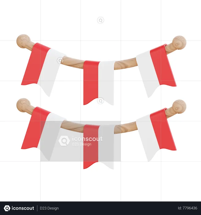 Guirnalda de la bandera de indonesia  3D Icon