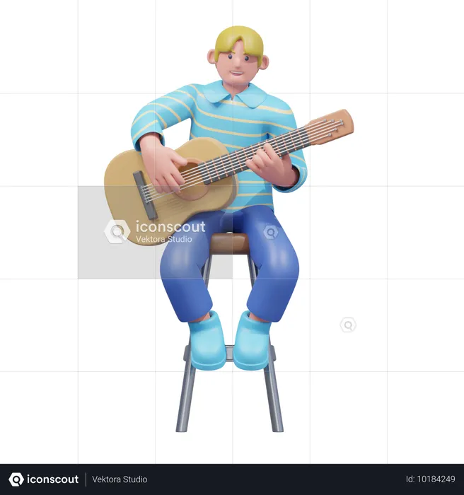 Guitar Playing Enthusiast  3D Illustration