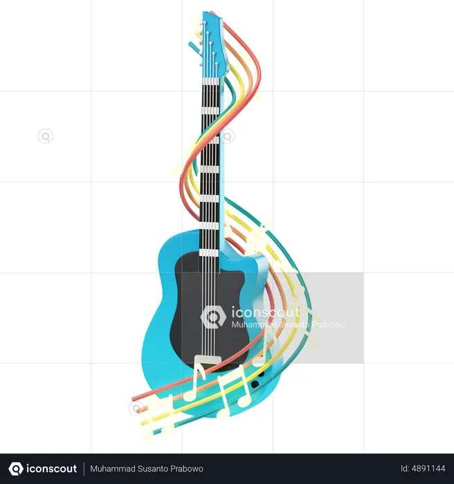 Guitar with music notes  3D Icon