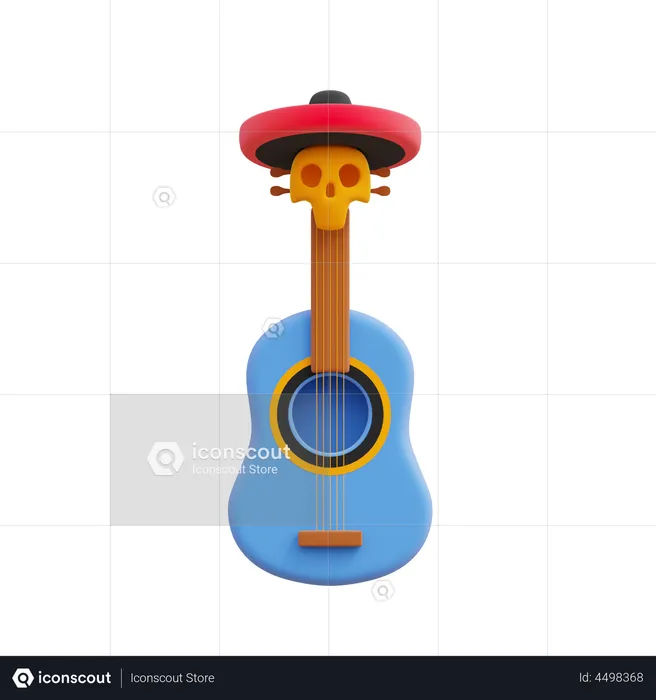 Guitar With Skull Hat  3D Illustration