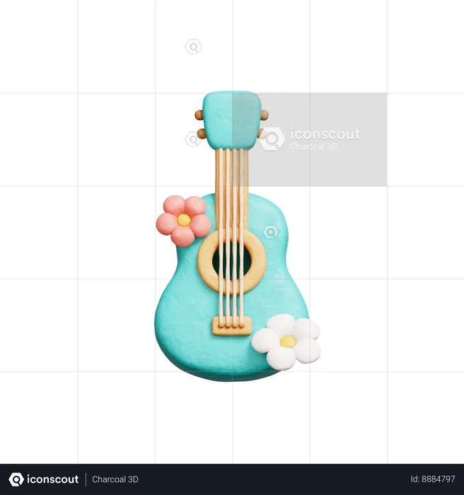 Guitare avec des fleurs  3D Icon