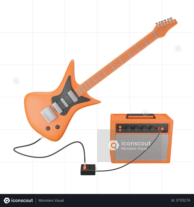 Guitarra electrica y amplificador  3D Illustration