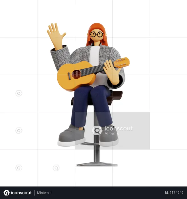 Guitarrista feminina tocando guitarra  3D Illustration