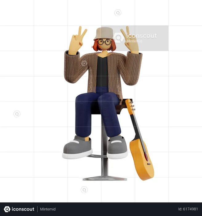 Guitarrista posando para la foto  3D Illustration