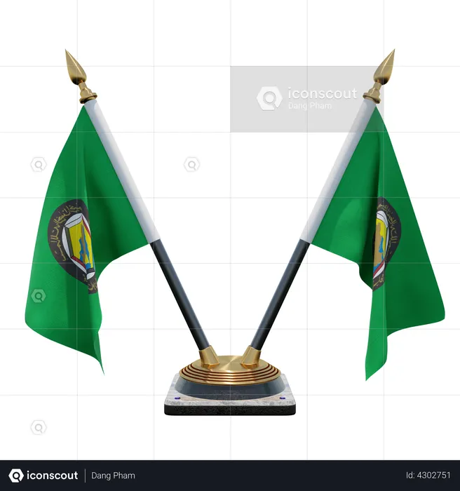 Gulf Cooperation Council Double Desk Flag Stand Flag 3D Illustration