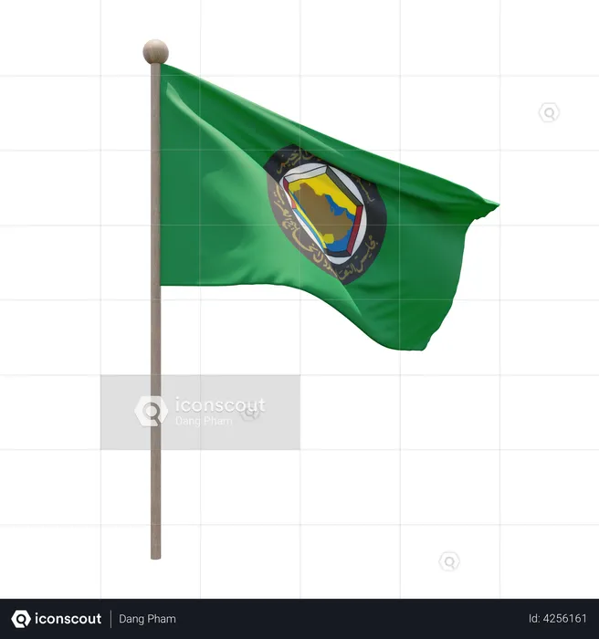 Gulf Cooperation Council Flagpole Flag 3D Illustration