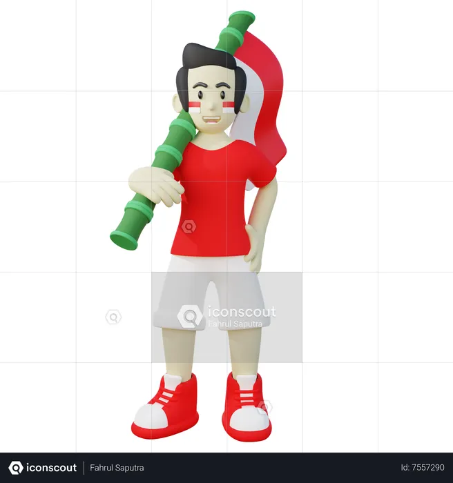 Guy holding Indonesia flag  3D Illustration