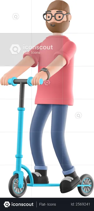 Guy riding scooter  3D Illustration